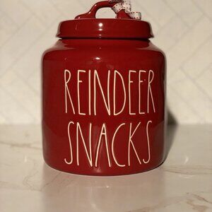 Rae Dunn Reindeer Snacks Chubby Red Christmas Canister - NWT
